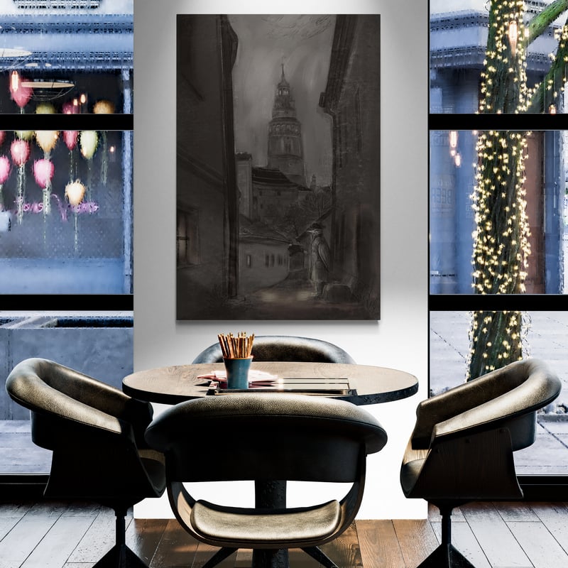 The Traveler - Warm Candlelight by Lisha Sun wall art in a meeting room