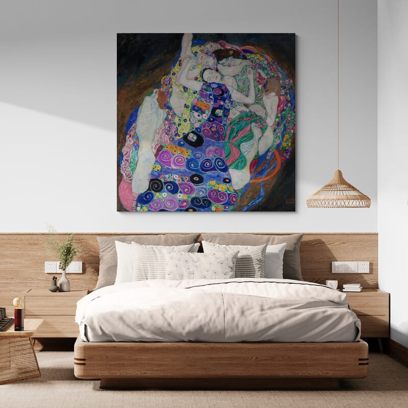 The Virgin by Gustav Klimt wall art in a bedroom