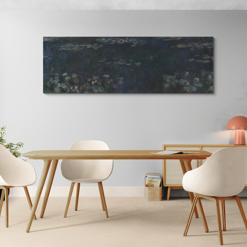 The Water Lilies - Green Reflections 1914-1926 by Claude Monet wall art in a dining room