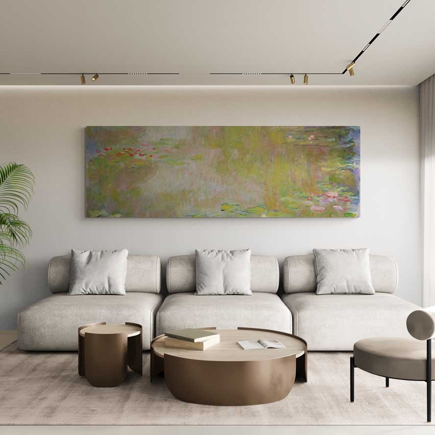 The Water-Lilies Pond 1917-1919 by Claude Monet wall art in a living room