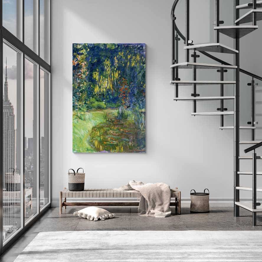 The Water-Lily Pond at Giverny 1917 by Claude Monet wall art in a living room
