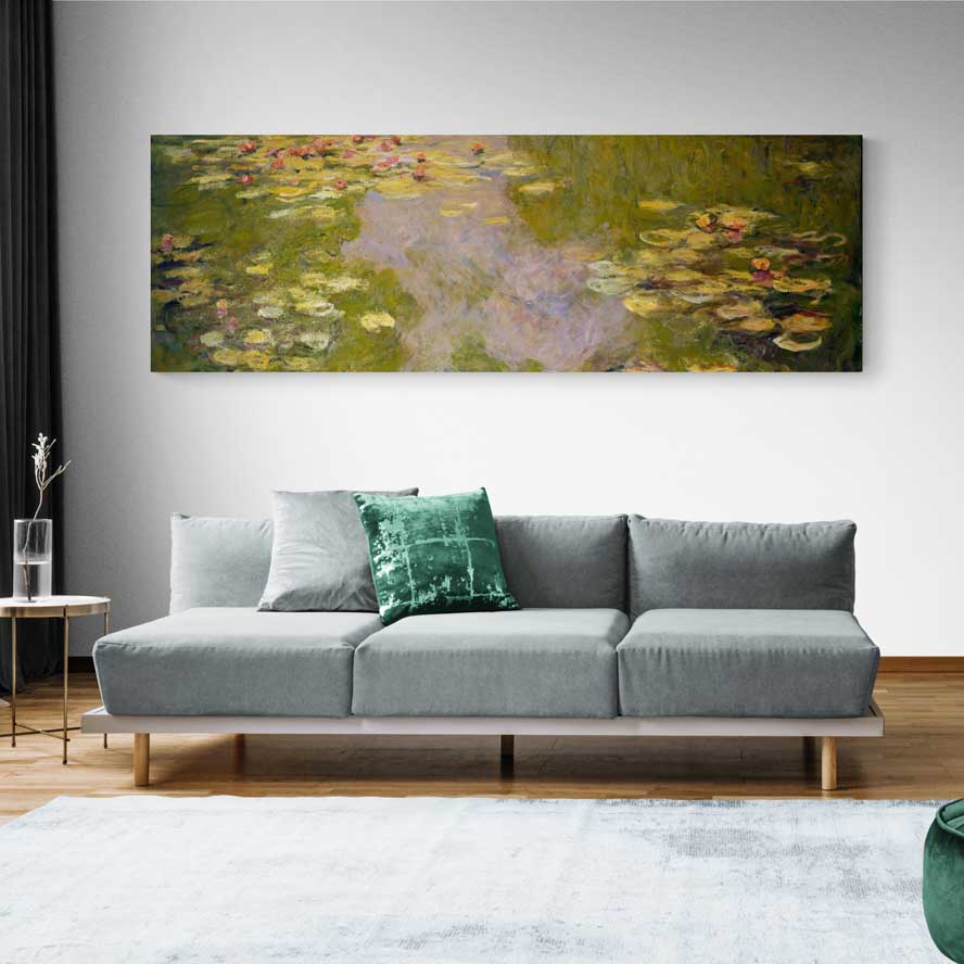 The Water-Lily Pond, Left Panel 1917-1919 II by Claude Monet wall art in a living room