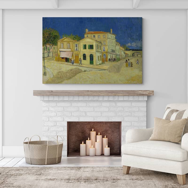 The Yellow House 1888 by Vincent Van Gogh wall art in a living room