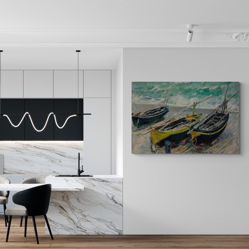 Three Fishing Boats 1886 by Claude Monet wall art from Glam Wall Art