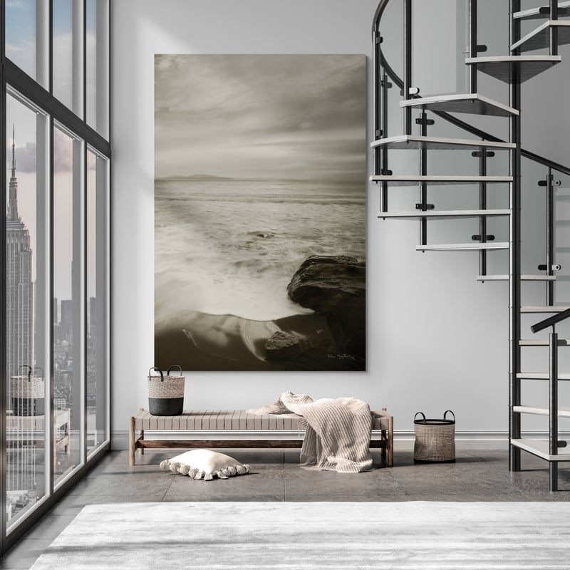 Tides And Waves Triptych Iii by Alan Majchrowicz wall art in a living room