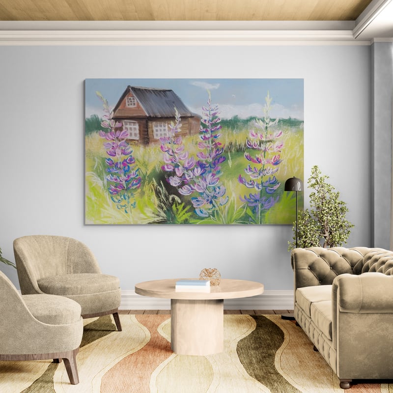 Time for Lupins by Marina Strijakova wall art in a living room