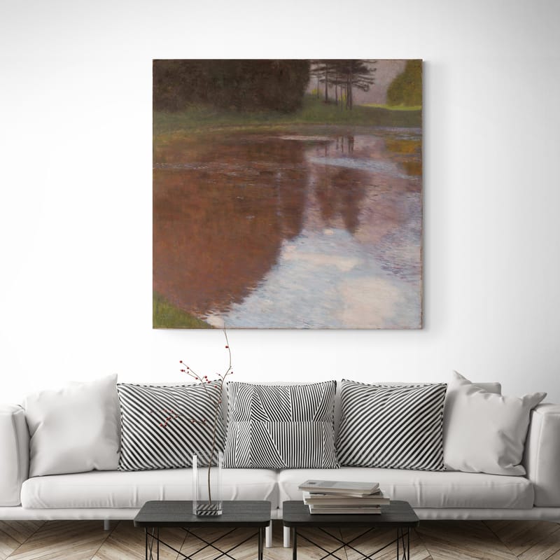 Tranquil Pond, Egelsee near Golling, Salzburg by Gustav Klimt wall art in a living room