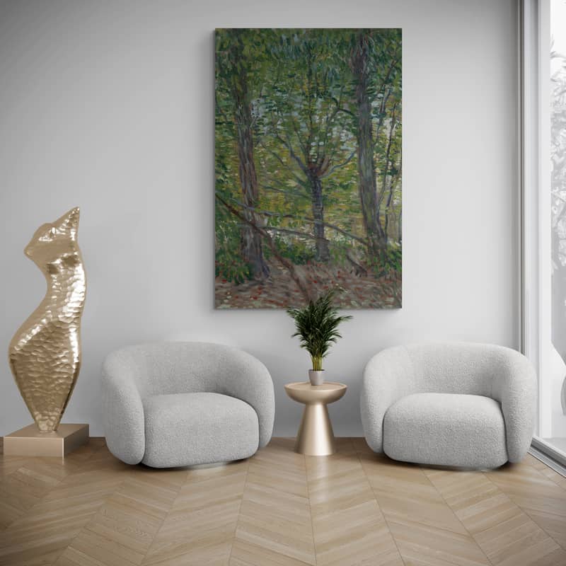 Trees and Undergrowth 1887 II by Vincent Van Gogh wall art in a living room