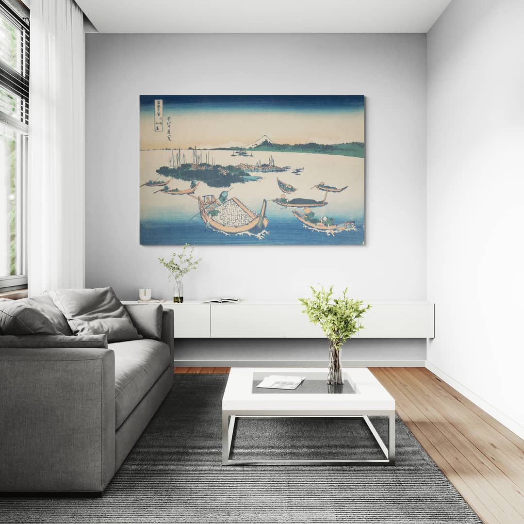 Tsukudajima in Musashi Province by Katsushika Hokusai wall art in a living room