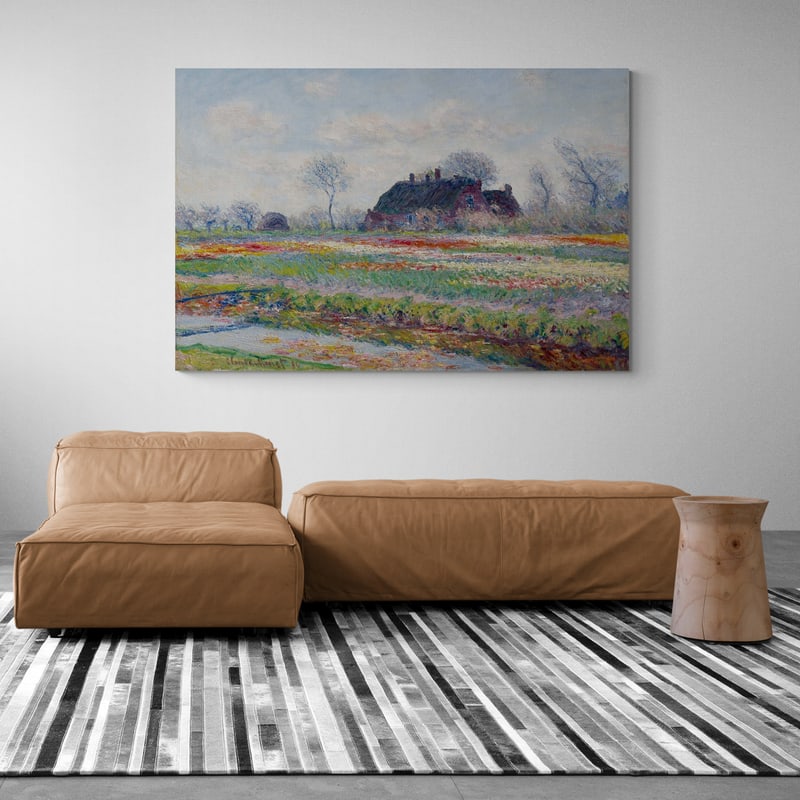 Tulip Fields at Sassenheim 1886 by Claude Monet wall art in a living room