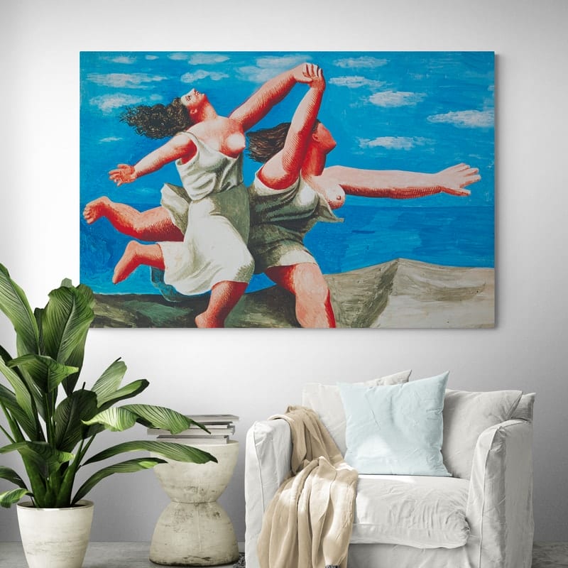 Two Women Running On The Beach (The Race) by Pablo Picasso wall art in a living room
