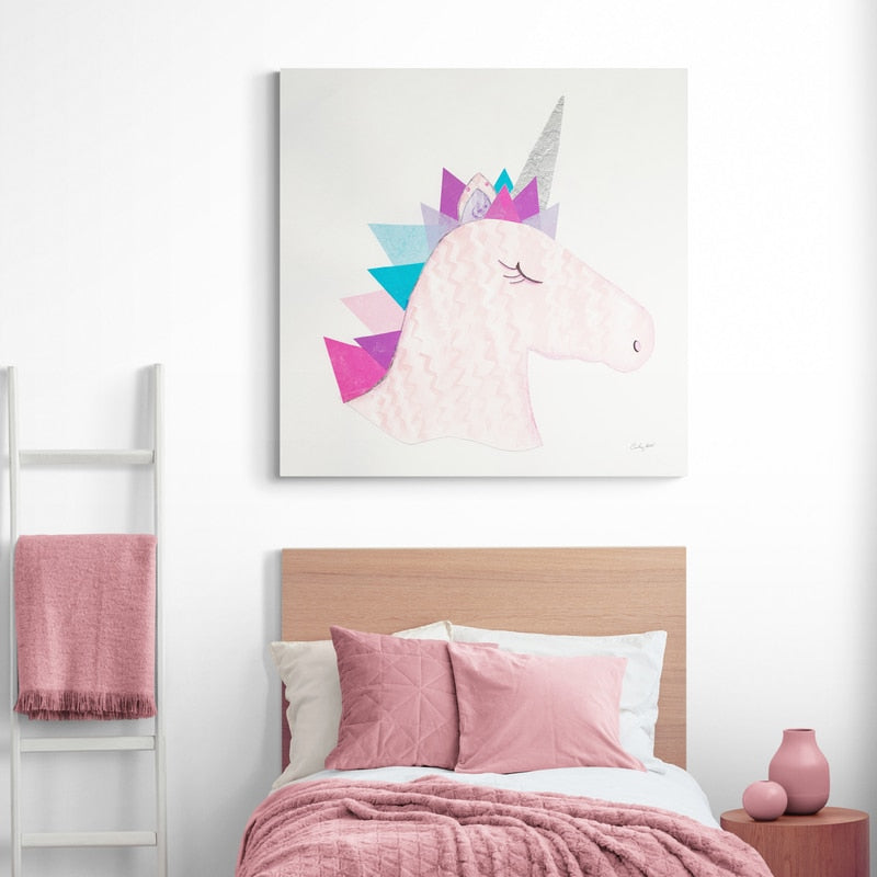 Unicorn Power I by Courtney Prahl wall art in a kids room