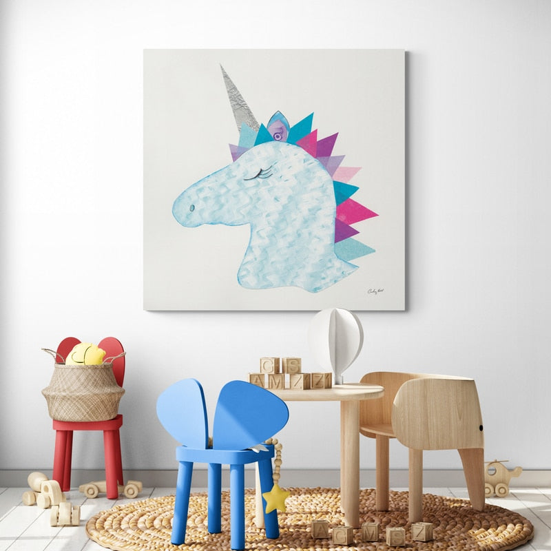 Unicorn Power II by Courtney Prahl wall art in a kids room
