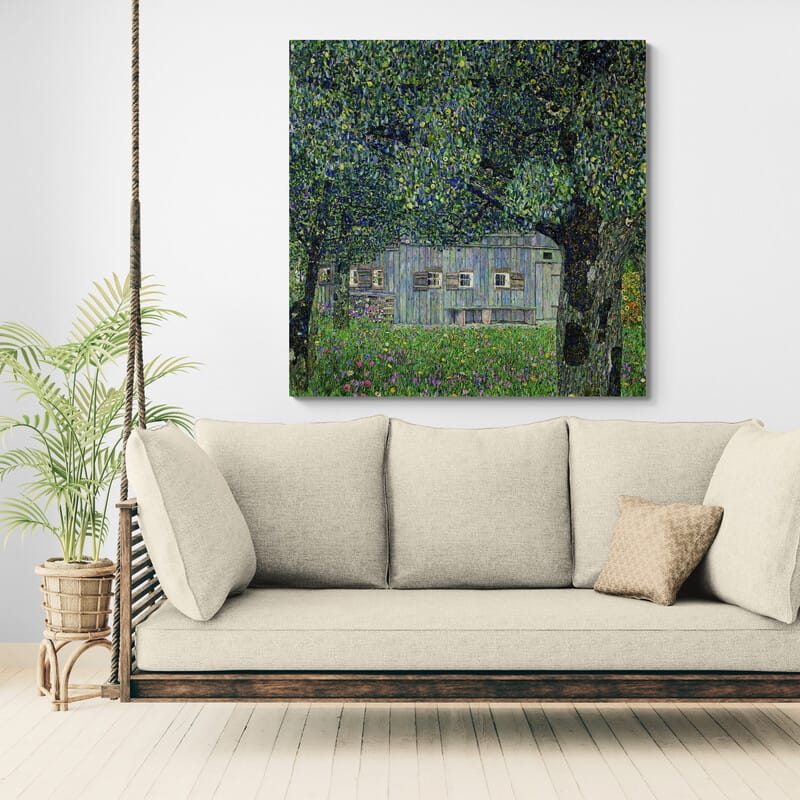 Upper Austrian Farmhouse by Gustav Klimt wall art in a living room