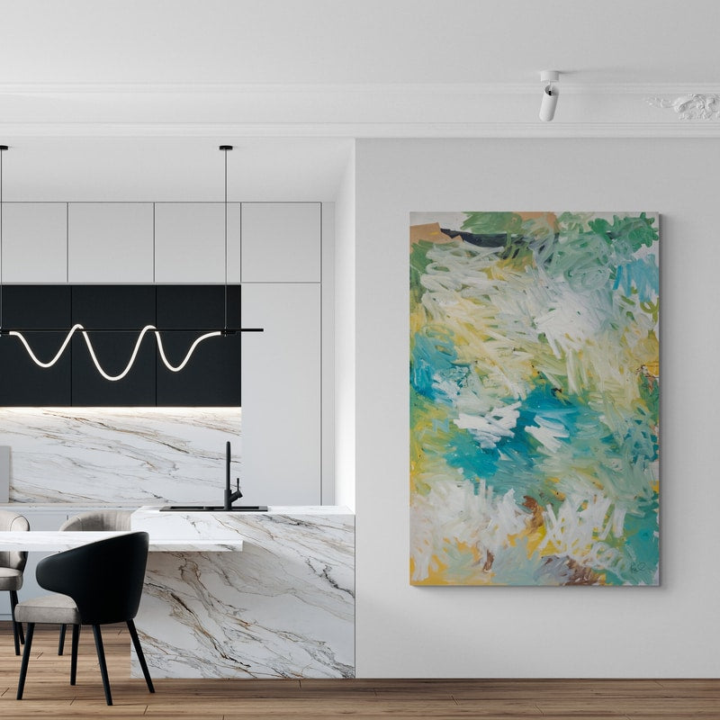 Vibrancy by Kent Youngstrom wall art in a kitchen