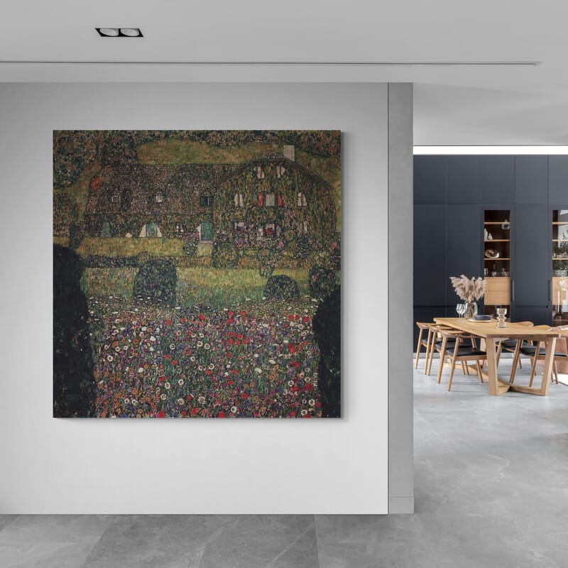 Villa on Attersee by Gustav Klimt wall art in a hallway