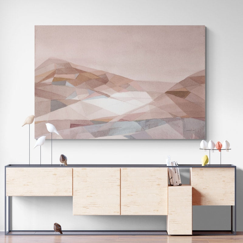 Warm Geometric Mountain by Danhui Nai wall art in a hallway