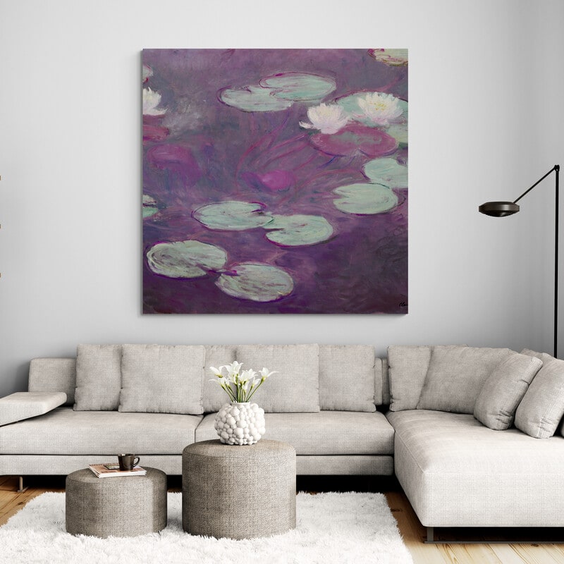 Water Lilies by Claude Monet wall art in a living room