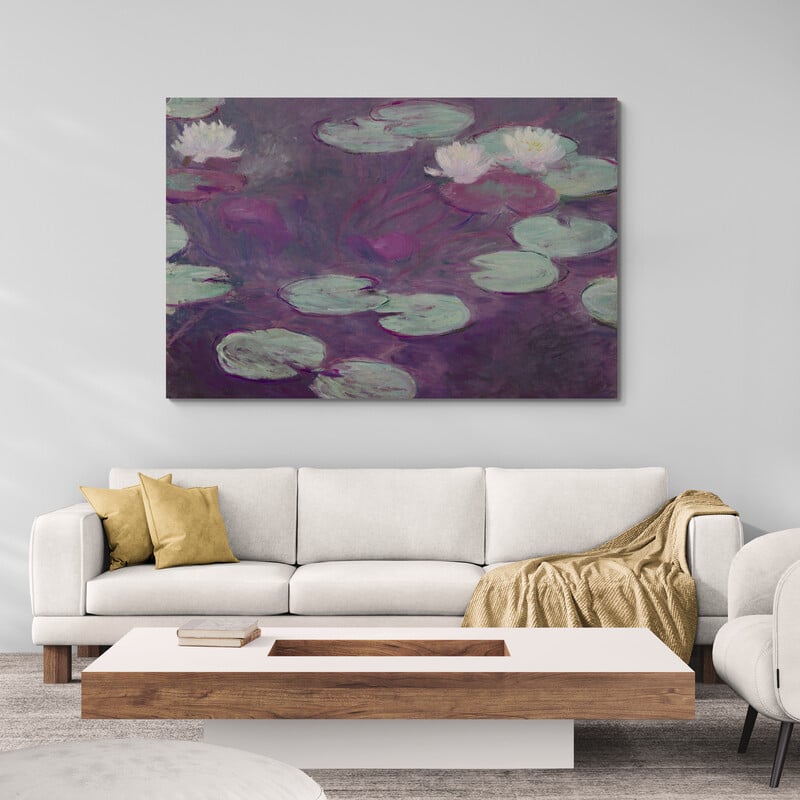 Water Lilies 1897-1899 by Claude Monet wall art in a living room