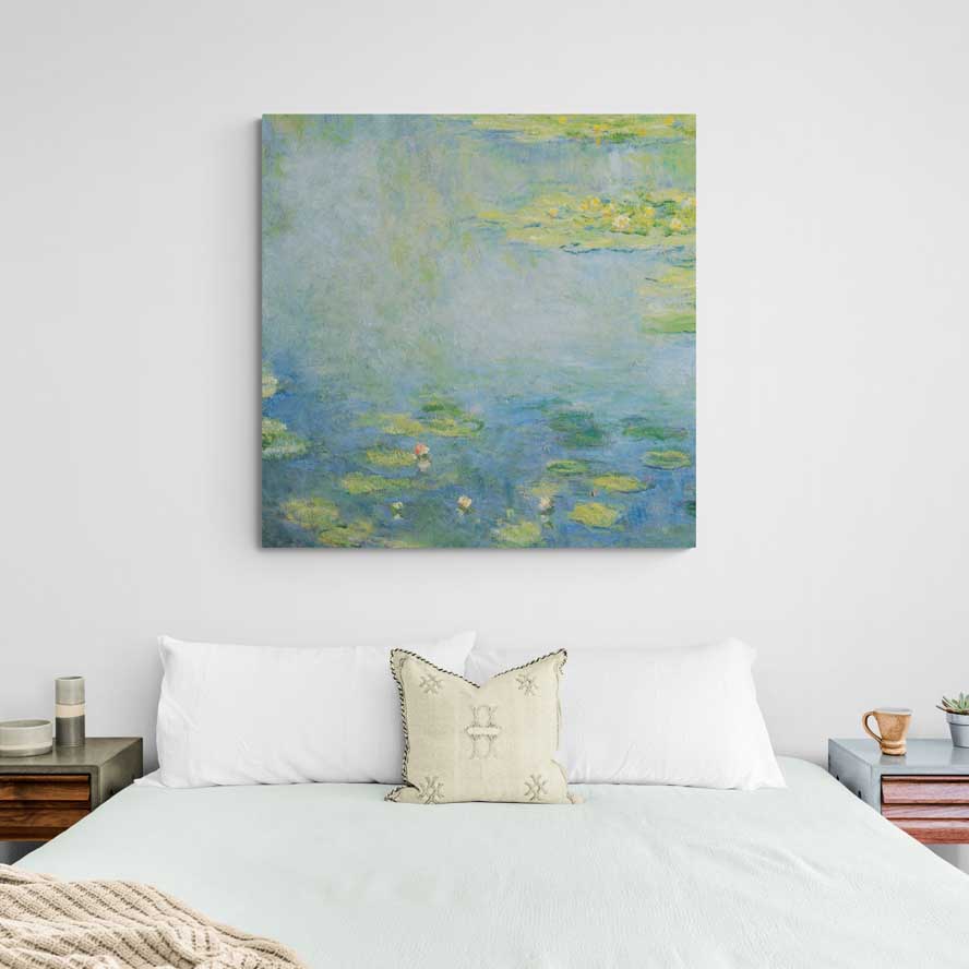 Water-Lilies 1906-1907 by Claude Monet wall art in a bedroom