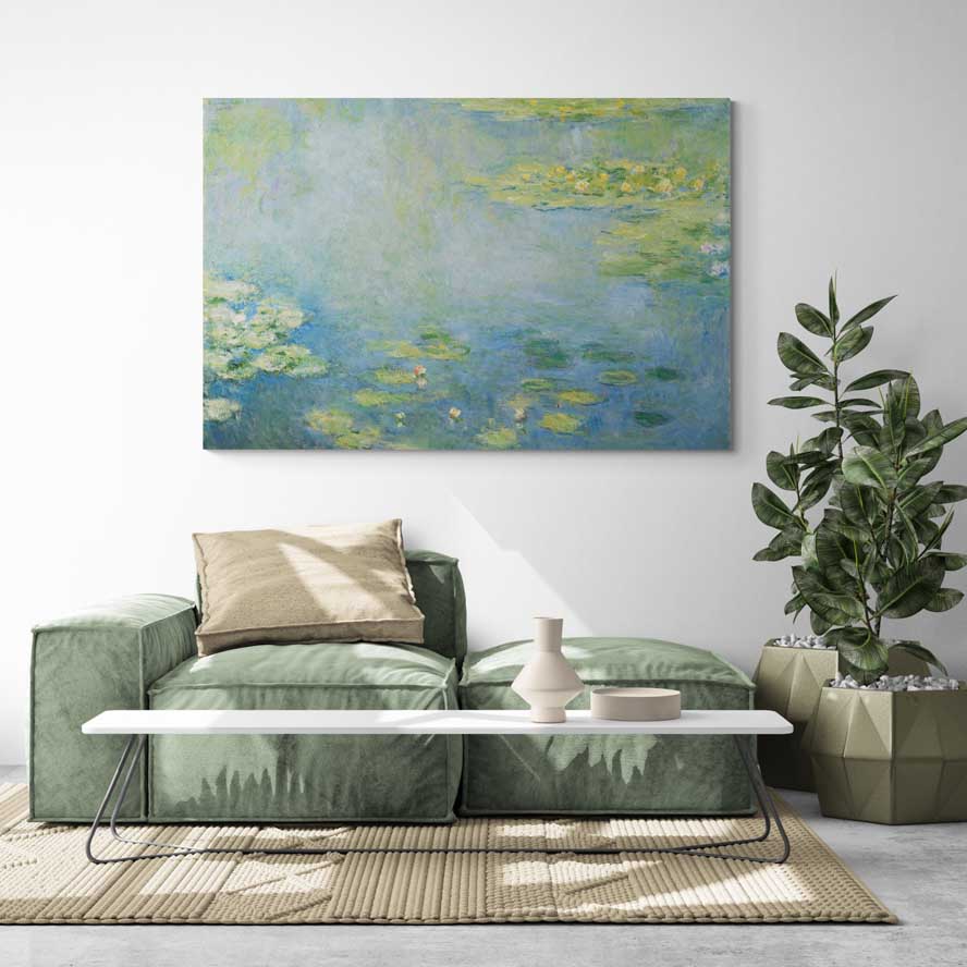 Water Lilies 1906-1907 by Claude Monet wall art in a living room
