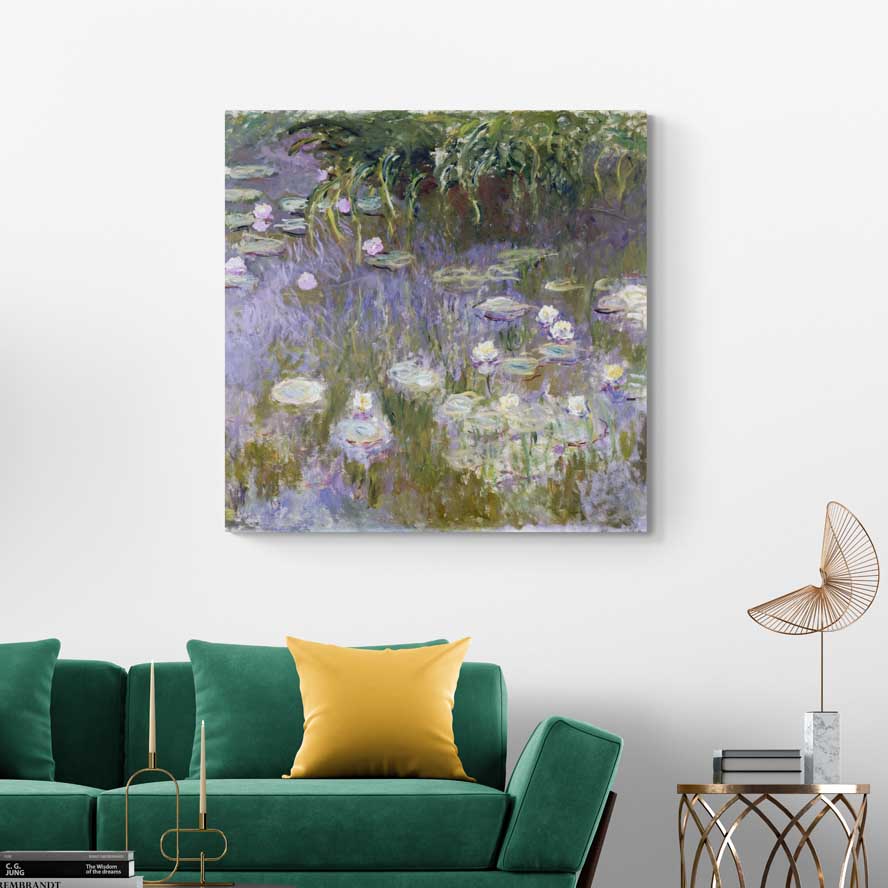 Water Lilies with Weeping Willows 1914-1917 by Claude Monet wall art in a living room
