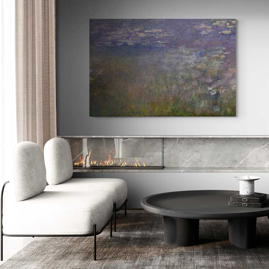 Water Lilies, Agapanthus, Center Panel 1920-1926 II by Claude Monet wall art in a living room