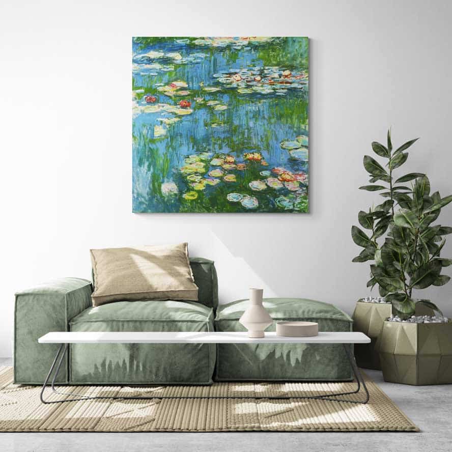 Water Lilies 1897-1899 by Claude Monet wall art in a living room