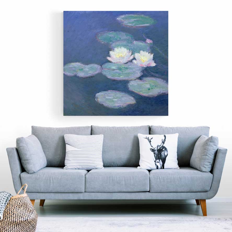Water Lilies, Evening Effect 1897-1898 II by Claude Monet wall art in a living room