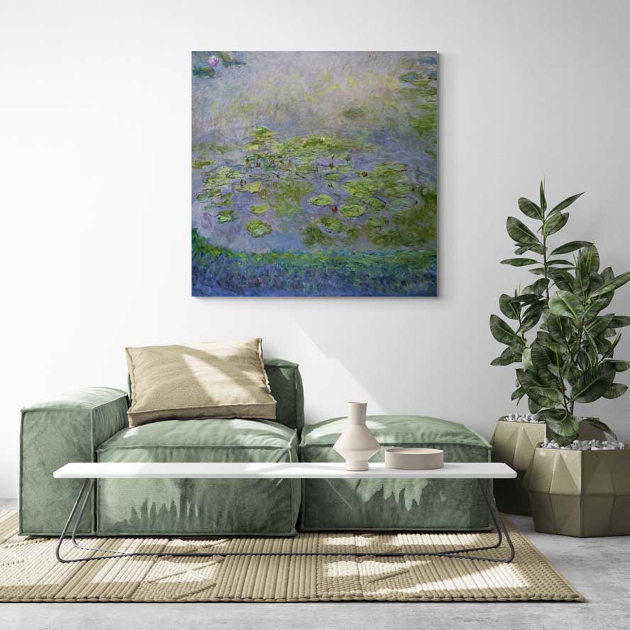 Water Lilies 1914-1917 by Claude Monet wall art in a living room