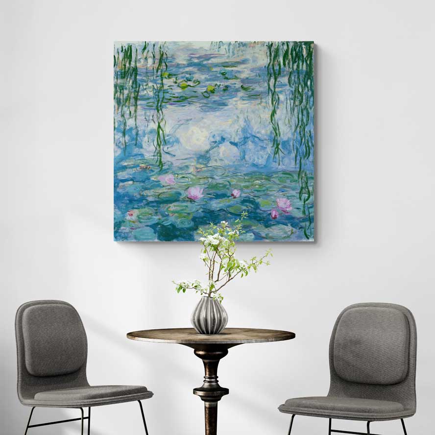 Water Lilies 1916-1919 by Claude Monet wall art in a living room