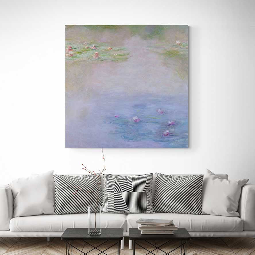 Water Lilies 1907 by Claude Monet wall art in a living room