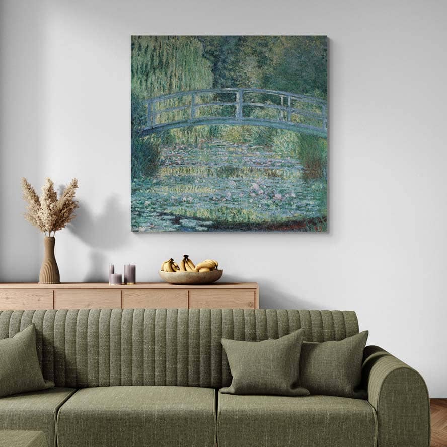 Water Lily Pond Harmony In Green by Claude Monet wall art in a living room