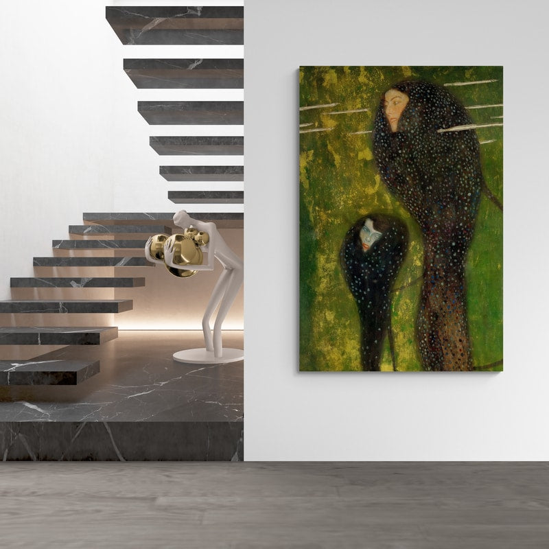 Water Nymphs (Silverfish) by Gustav Klimt wall art in a hallway