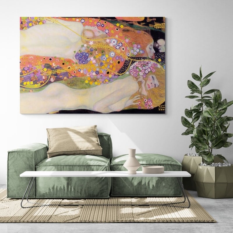 Water Serpents II by Gustav Klimt wall art in a living room