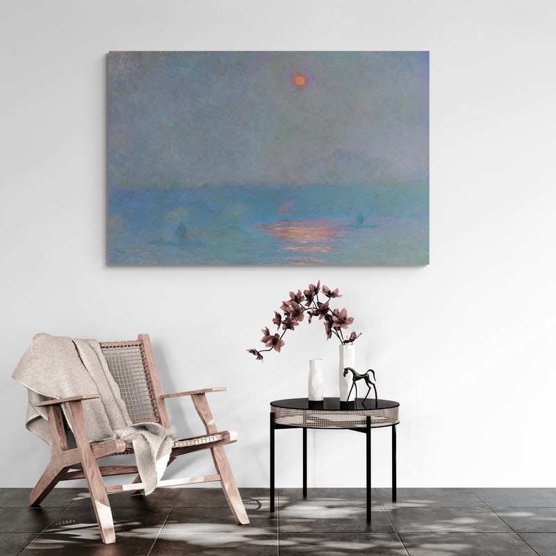Waterloo Bridge, the Sun in the Fog 1899-1901 by Claude Monet wall art in a living room