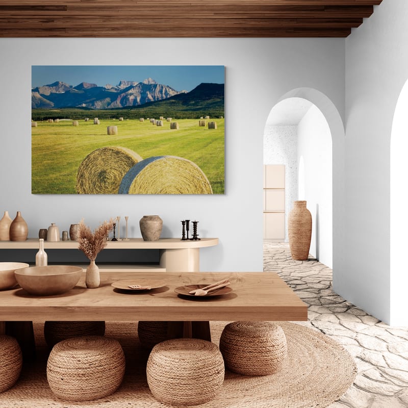 Waterton Hay Bales by Alan Majchrowicz wall art in a dining room