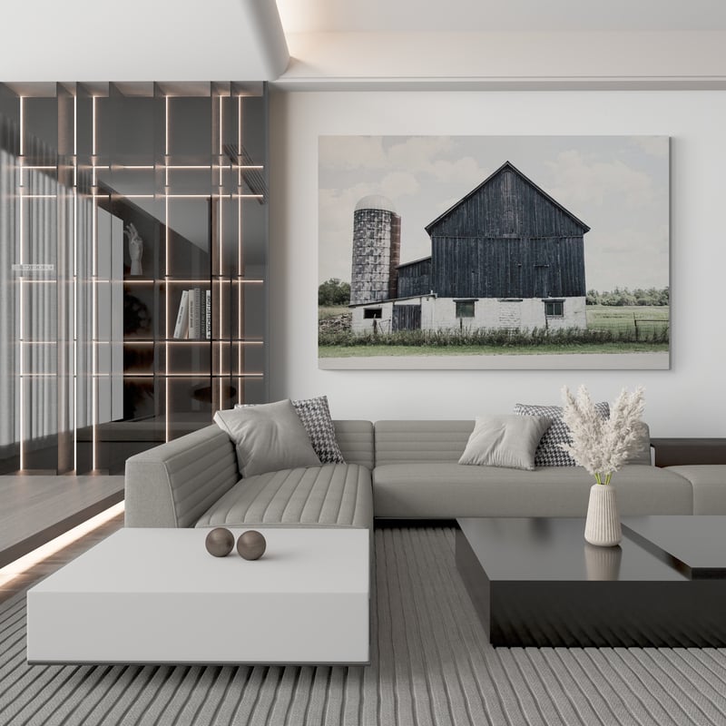 Weathered III Navy Wood by Elizabeth Urquhart wall art in a living room