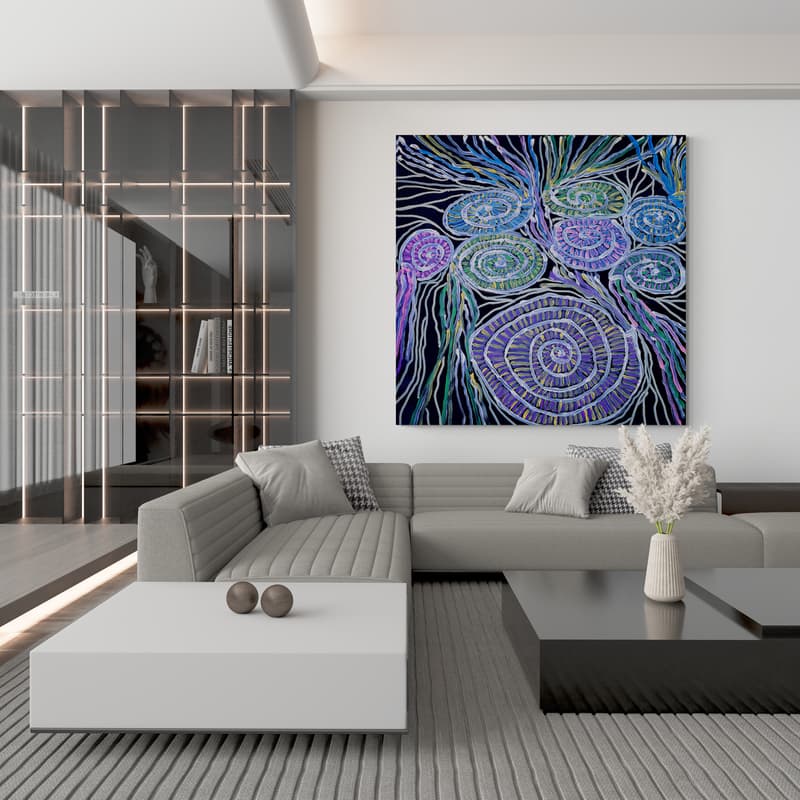 Weaving Circles by Julianne Wade wall art in a living room