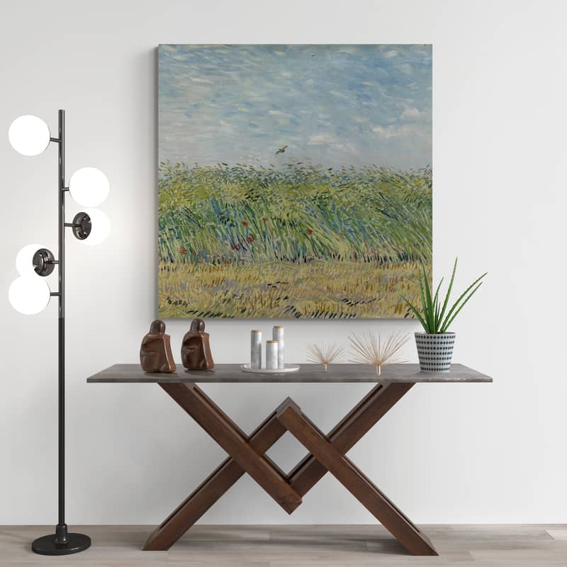 Wheat Field with a Lark 1887 II by Vincent Van Gogh wall art in a hallway