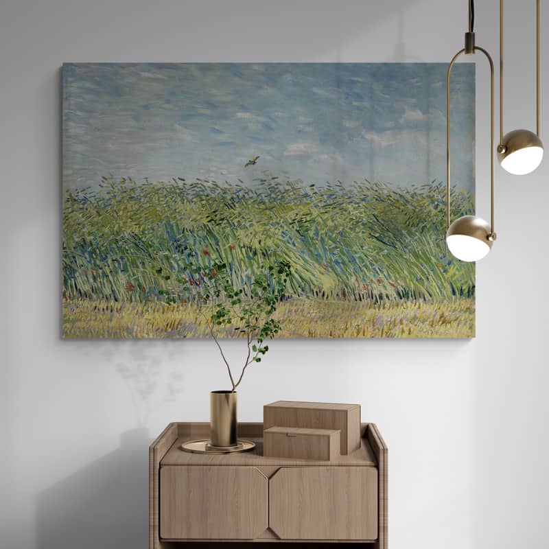 Wheat Field with a Lark 1887 by Vincent Van Gogh wall art in a hallway