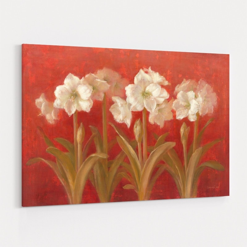 White Amaryllis on Red by Danhui Nai wall art