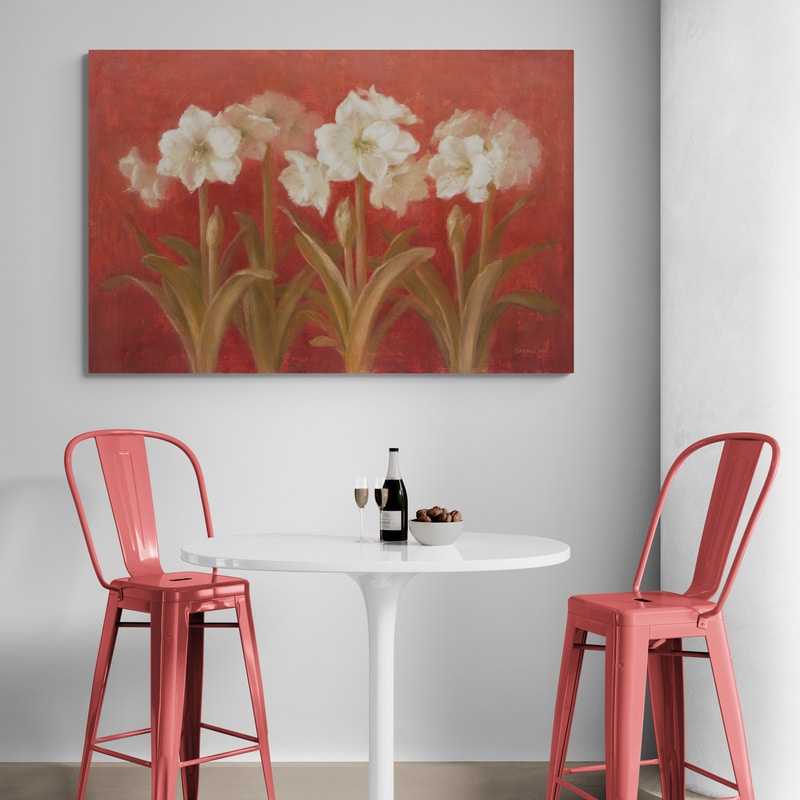 White Amaryllis on Red by Danhui Nai wall art from Glam Wall Art