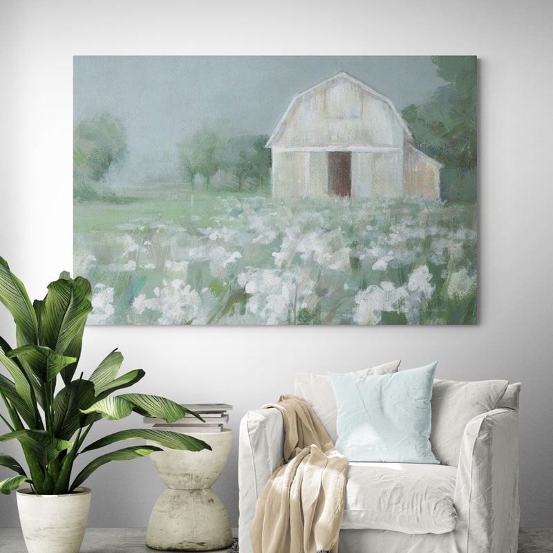 White Barn Meadow by Danhui Nai wall art in a living room