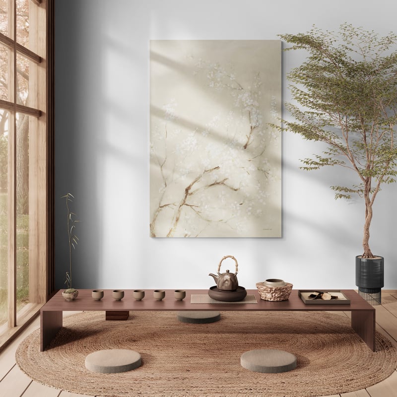 White Cherry Blossoms I Linen by Danhui Nai wall art from Glam Wall Art