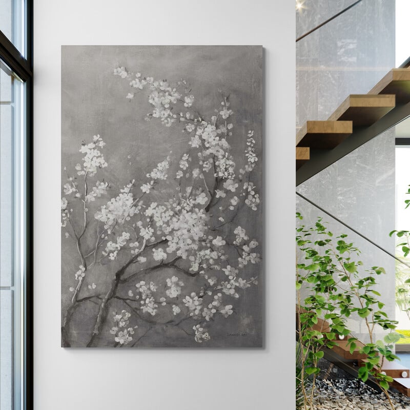 White Cherry Blossoms I On Grey by Danhui Nai wall art from Glam Wall Art