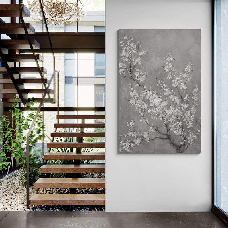 White Cherry Blossoms II On Grey by Danhui Nai wall art from Glam Wall Art