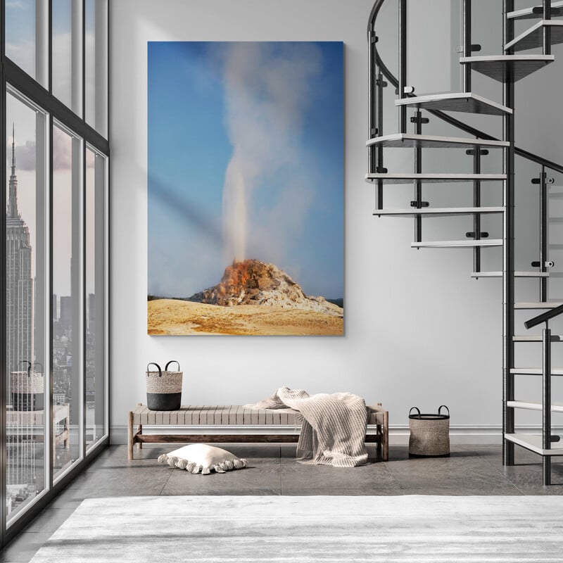 White Dome Geyser by Alan Majchrowicz wall art in a living room