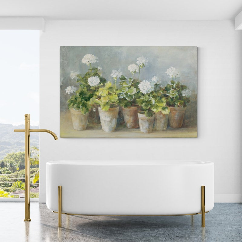 White Geraniums by Danhui Nai wall art from Glam Wall Art