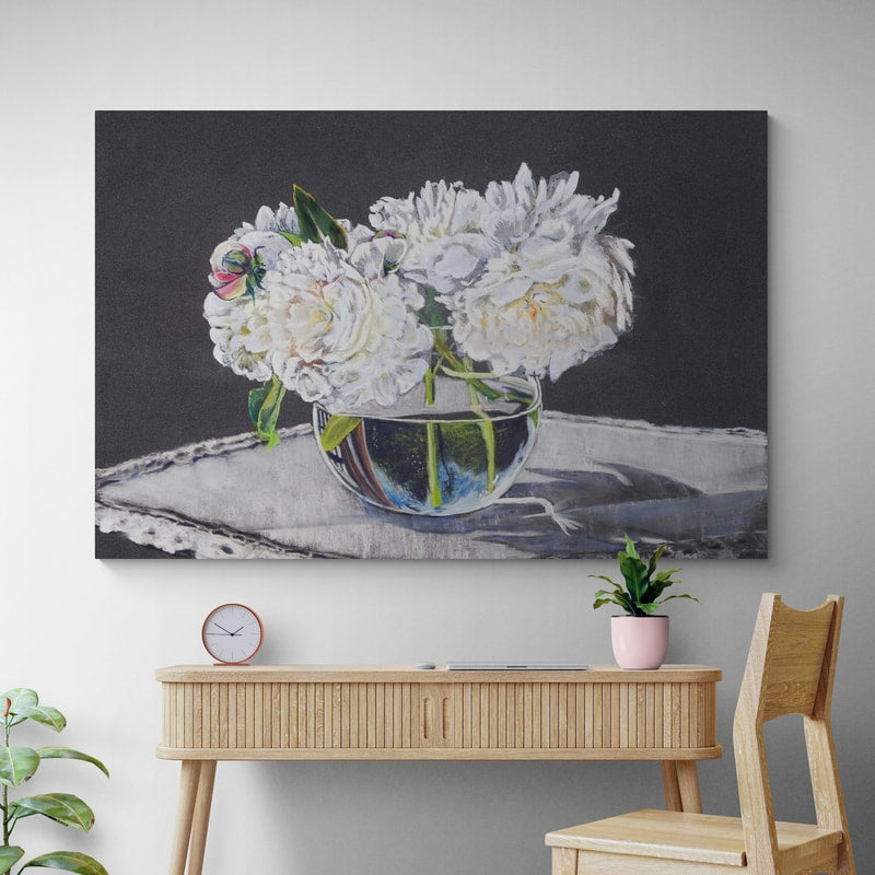White Peonies by Marina Strijakova wall art from Glam Wall Art